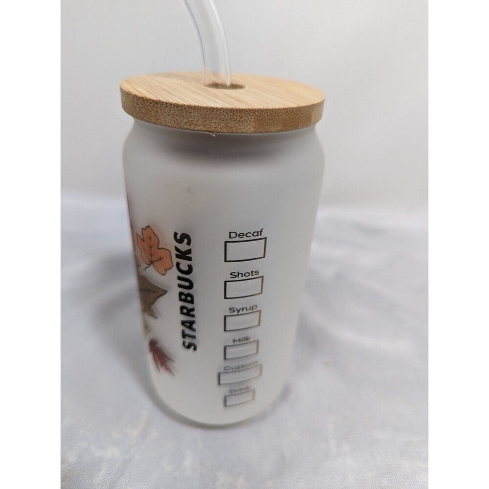 New Starbucks China 370ml Halloween Glass Pumpkin Vibes Tumbler Cup Wood Lid